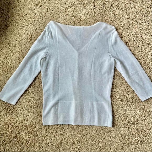 White Nylon Rayon Gefforye Beene Cardigan Size Medium 3/4 Length Sleeve - Picture 5 of 6
